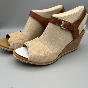 Clarks Helio Jet Soft Cushion Leather sandal Cork Wedge Heel Size 11W * Read * - Picture 1 of 6