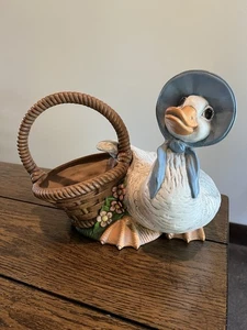 Vintage Ceramic Duck Goose Planter With Flower Basket 1988 Rustic Folk Decor - Picture 1 of 11