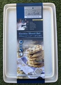 (2x Set) David Burke Large 11” x 17” & 10” x 15” Cookie Sheet Non-Stick Cream - Picture 1 of 3