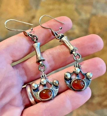 Pendientes colgantes de cornalina de plata esterlina bohemia tribal 925 hechos artesanalmente de colección Foto 1 de 4