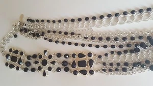 White House Black Market Beaded Jet Crystal and silver multi-strand Statement Ne - Picture 1 of 4