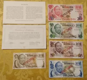 BOTSWANA 1979 1 - 20 Pula Complete 5 Specimen Set CS1 P 1-5 UNC 010056 COA - Picture 1 of 4