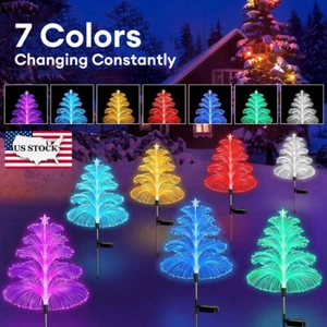 Solar Garden Lights LED 7 Colors Changing Outdoor Christmas Tree Stake Lamp US - Picture 1 of 13