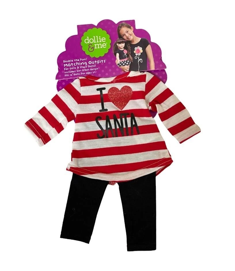 Roupa de boneca combinando Dollie & Me "I Love Santa" listrada vermelha e branca e preta - Imagem 1 de 1
