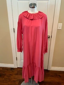 Langes Kleid DOEN rosa Seide 3/4 Arm mit Rüschenkragen, Größe L - Bild 1 von 9