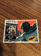 1989 Reprint REISSUE - 1966 Topps BATMAN "Black Bat"  - Card #5 "Roof Top Vigil"