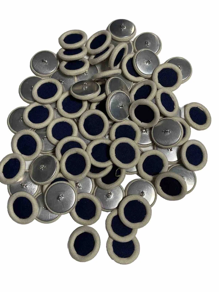 Bulk Buttons! Over 75 Cloth Covered Shank Buttons. Navy and Off White - Image 1 of 4