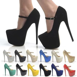 WOMENS LADIES MARY JANE HIGH HEEL ANKLE STRAP BUCKLE PLATFORM PARTY SHOES - Picture 1 of 70