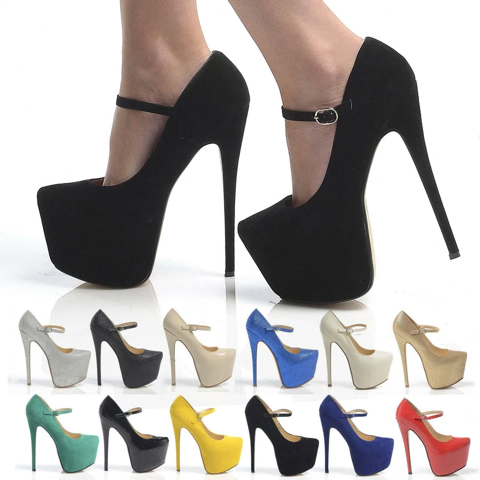 WOMENS LADIES MARY JANE HIGH HEEL ANKLE STRAP BUCKLE PLATFORM PARTY SHOES - Image 1 of 1