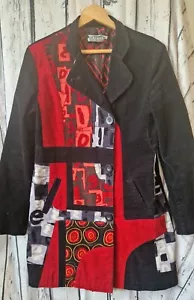 Desigual Red & Black Velvet Coat Size 44 XL Graphic Print Art Funky Patchwork 🖤 - Picture 1 of 8