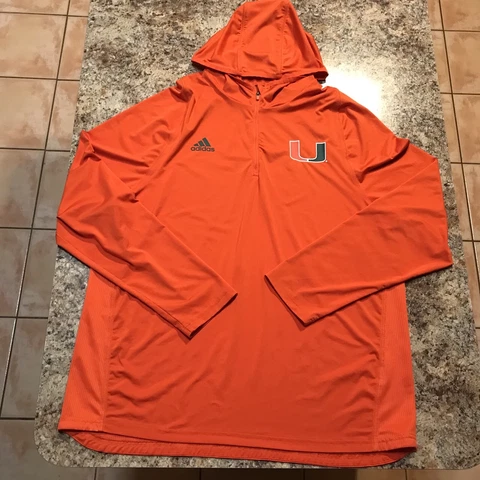 Adidas Mens Miami Hurricanes 1/4 Zip Pullover Hoodie 2XL Orange Climalite Cover
