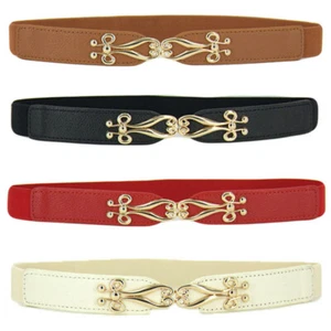 Women Skinny Flower Metal Buckle Elastic Belt Stretch Corset Dress Waistband  - Picture 1 of 6