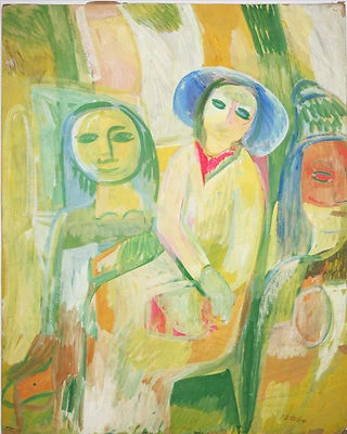 SZABO-Hungarian Modernist-Original Signed Mixed Media-Modernist Females-MCM - Image 1 of 4