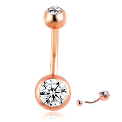 Silver Plated DOUBLE GEM BELLY BUTTO RING BODY PIERCING BARBELL Lab-Created - Image 1 of 2