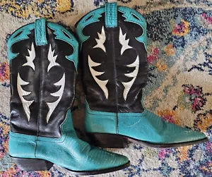 NANCY blaugrünes Leder Cowgirl Stiefel SIEHE MASSNAHMEN - Bild 1 von 10