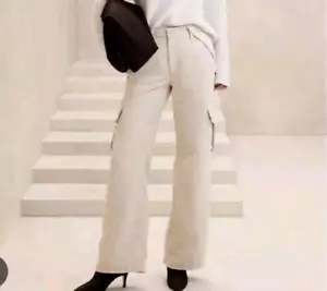 NEU Banana Republic vegane Wildleder mittelhohe Leibhöhe weites Bein Cargohose Gr. 14 khaki klassisch - Bild 1 von 10