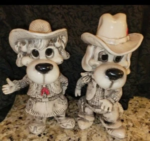 Vintage 1977 Dog Cowboy/Gunfighter and CowGirl Figure Coin Banks by Creative Mfg - Picture 1 of 4