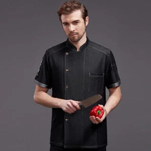 Chaqueta de Chef de Verano para Hombres de Mangas Cortas Azul Denim Hotel Cocina Cocina Ropa de Trabajo - Imagen 1 de 12