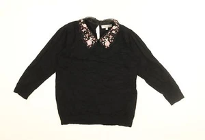 Red Herring Womens Black Floral Viscose Basic T-Shirt Size 8 Collared - Picture 1 of 10