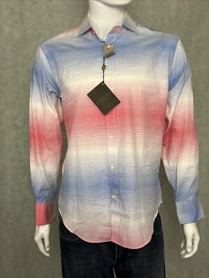 CAMISA HOMBRE THOMAS DEAN COLLECTION ROJO BLANCO AZUL MANGA LARGA PEQUEÑA NUEVA CON ETIQUETAS Foto 1 de 4