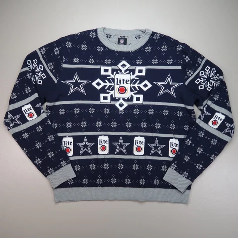 Dallas Cowboys Sweater Mens Extra Large Blue Miller Lite Long Sleeve Snowflake Cover