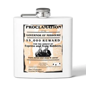  Wanted Poster Jesse James For Train Robbery  6oz Stainless Steel Flask - Picture 1 of 5