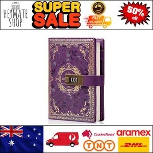 Vintage Leather Journal B6 with Lock, Embossed Diary Notebook for Women & Girls - Picture 1 of 7