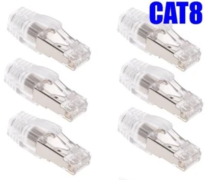 6x PC CAT8 RJ45 Red Ethernet Enchufe Blindado Cable Conector Extremo con Arranque Transparente - Imagen 1 de 5