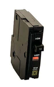 SQUARE D QO110 Circuit Breaker 10A Plug In 120/240V 1P  Black W Trip Flag new - Picture 1 of 9