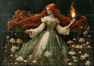 BRIGID FIRE KUNSTDRUCK, Keltischer Wald Poster, Cottagecore Witchy Wanddeko F663 - Bild 1 von 2