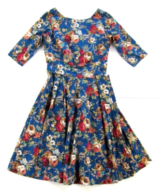 Mint Limit Cotton Stretch Blue Pink Brown Green Floral 3/4 Sleeve Sheath Dress S - Image 1 of 4