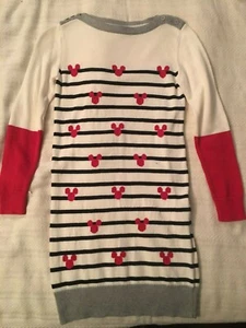 GAP Kids Disney Mickey Mouse Stripe Sweater Dress XL 12 Long Sleeves Red  - Picture 1 of 5