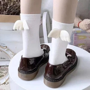 2 pares de calcetines para mujer niña alas de ángel negros lindos novedad gótico japonés - Imagen 1 de 13