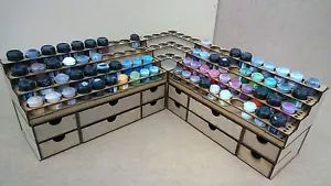 Lackständer 2 Regale + Zeichnungen Topf Aufbewahrung Werkstatt Wargames Zitadellenfarben Tischplatte - Bild 1 von 12