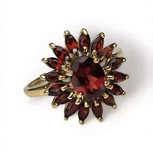 Massiver 10K Gelbgold Granat Cluster Coctail Ring Größe 7,5 - Bild 1 von 8