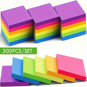 300PCS Vibrant Fluorescent Sticky Notes Memo Pads for School/Office/Home Message - Picture 1 of 9