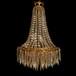 Antique French empire style bronze and glass chandelier (1166) - Picture 1 of 5