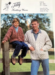 Mens + boys diamond cable v neck cardigan KNITTING PATTERN childrens Teddy E1014 - Bild 1 von 7