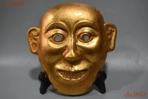 7.8"China Ancient times bronze gilt sacrifice Feng shui Human face mask statue - Picture 1 of 9