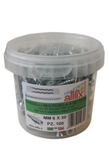 100 PZ TASSALLI E VITI + INSERTO PH2, VITE ZINCATA TSP CROCE mm 6 x30 MULTIUSO - Foto 1 di 2