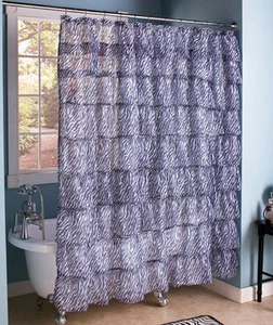 Zebra Ruffled Tier Shower Curtain Chic Layered Crushed Voile Animal Print Decor - Picture 1 of 1
