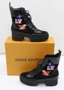 Louis Vuitton Suede Monogram Black Heart Laureate Platform Boots Size 39/US 9 - Picture 1 of 11