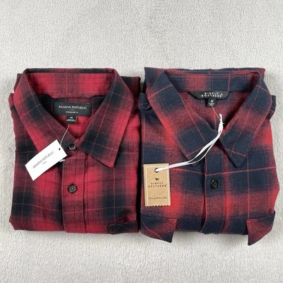 Banana Republic + Simply Southern Flannels Mens Medium Red Plaid Western New LOT - Image 1 of 4