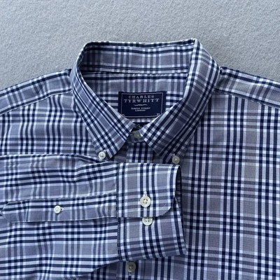 Camisa Charles Tyrwhitt Calce Ajustado Sin Planchar Manga Larga Azul Blanco A Cuadros Talla XL Foto 1 de 4