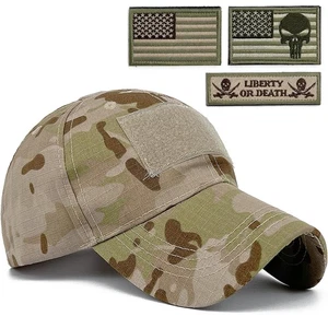 Tactical Military Mens Camo Baseball Hat with American Flag Skull Patch Patri... - Picture 1 of 6