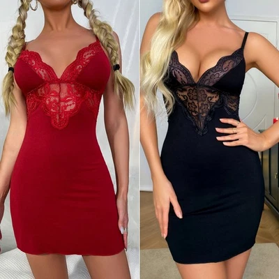 Sexy Lingerie Women's Lace Full Slips Babydoll Sleepwear Nightwear Bodycon Dress - Image 1 of 4