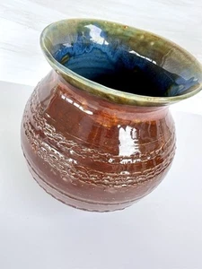 Studio Artisan handgefertigte Keramik Vase mit blauer Kristallglasur signiert - Bild 1 von 6
