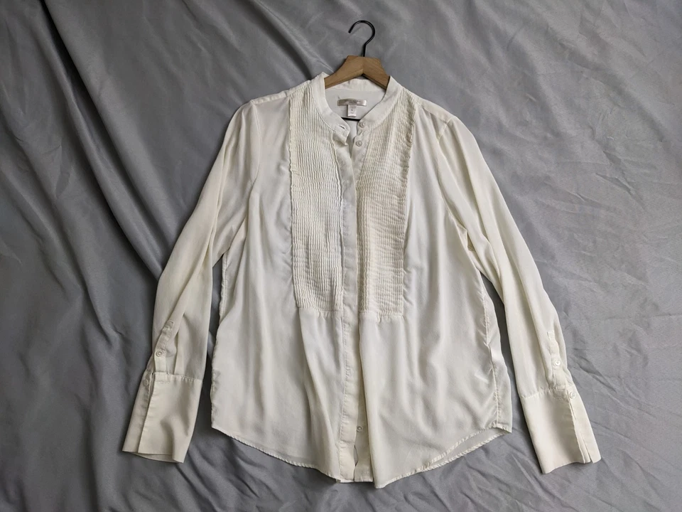 Top Banana Republic para mujer talla XLT beige seda plisado esmoquin babero puño francés Foto 1 de 4