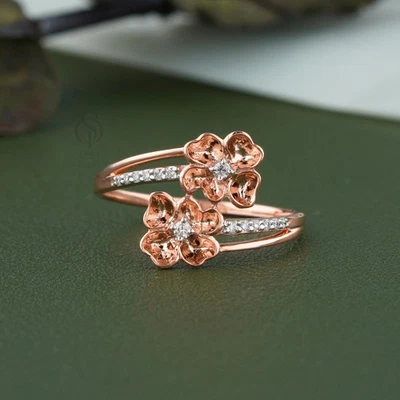 14K Gold Floral Wrap Ring with 0.50 ct Lab-Grown Diamond Accents - Image 1 of 4