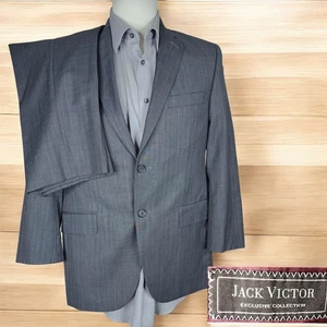 Jack Victor 2 Piece Suit Mens 38S/38XS 32X26 Gray Stripe DV Canada Wool - Picture 1 of 16